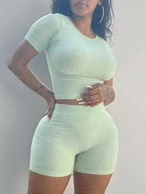 Plain Color Bodycon Cropped Short Sets