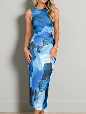Colorblock Print Sleeveless Maxi Dress
