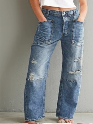 Vintage Denim Ripped Straight Jeans