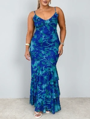 Colorblock Ruffle Edge Sleeveless Maxi Dress