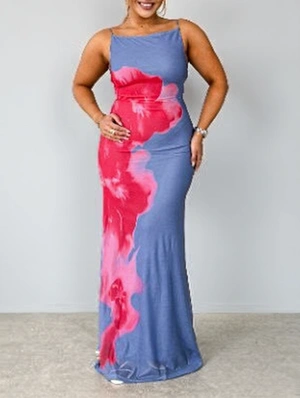 Floral Printed Backless Lace Up Maxi Dress