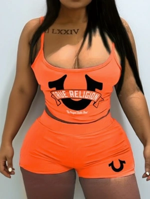 Letter Backless Cropped Tank Short Sets