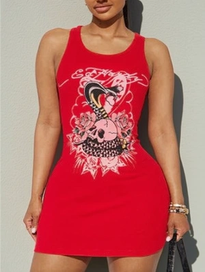Snake Flower Skull Print Sleeveless Mini Dress