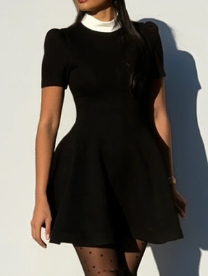 Colorblock A-line Polo Collar Mini Dress