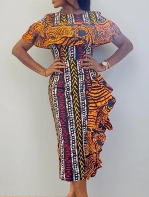 Ruffle Edge Colorblock Split Hem Maxi Dress