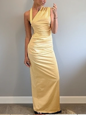 Solid Pleated Asymmetrical Halter Maxi Dress