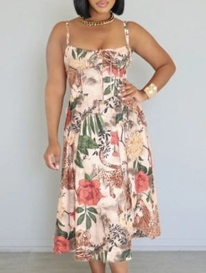 Floral Leopard Split Hem Sleeveless Maxi Dress
