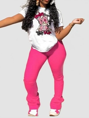 Cartoon Bear Printed Casual Pant Sets