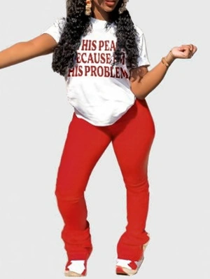 Letter Printed Elbow Sleeve Casual Pant Sets