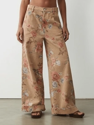 Contrast Color Floral Wide Leg Pants