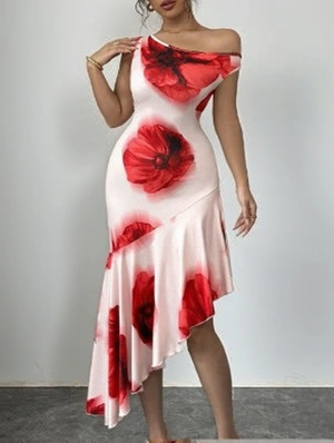 Floral Printed Ruffle Sleeveless Maxi Dress
