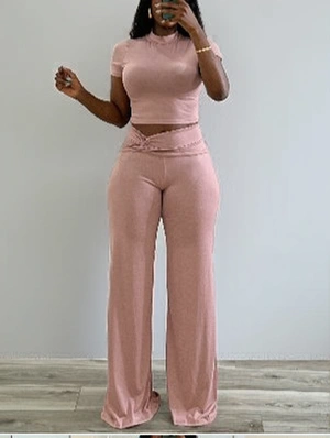 Solid Cropped Knot Wide Leg Pant Sets