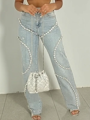 Embellished Denim High Rise Casual Jeans