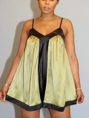 Colorblock Satin V Neck Sleeveless Mini Dress