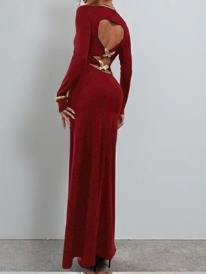 Butterfly Metal Decor Fitted Backless Maxi Dress