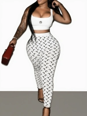 Crescent Moon Print Cropped Skinny Pant Sets