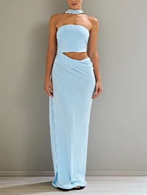 Ruched Hollow-out Strapless Maxi Dress