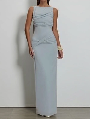 Ruched Backless Split Hem Maxi Dress