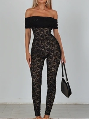 Sexy Lace See Through Off Shoulder Sleeveless Jumpsuits