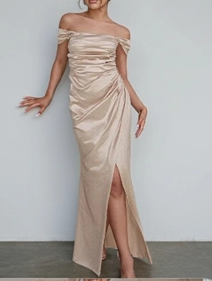 Ruched Lace Up Backless Split Hem Maxi Dress