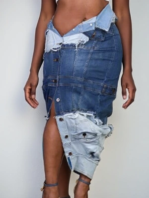 Asymmetrical Button-up Denim Skirt