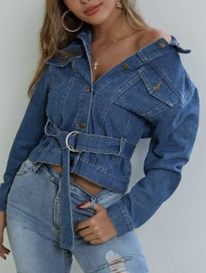 Lapel Long Sleeve Single Breasted Denim Coats