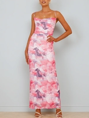 Floral Backless Lace Up Slip Maxi Dress