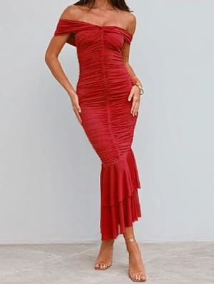 Chic Ruched Solid Color Tiered Maxi Dress