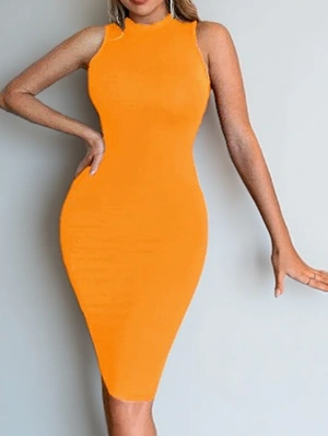 Plain Color Bodycon Sleeveless Midi Dress