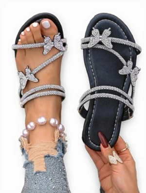 Casual Butterfly Pattern Rhinestones Slippers