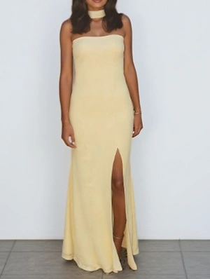 Strapless Ribbons Split Hem Maxi Dress