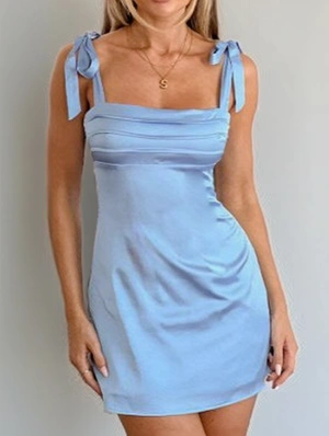 Chic  Pure Color Tie-wrap Satin Dress