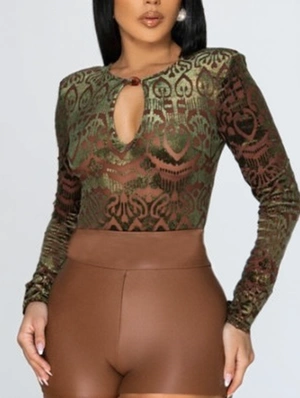 Burn-Out Flocking Hollow-out Bodysuits