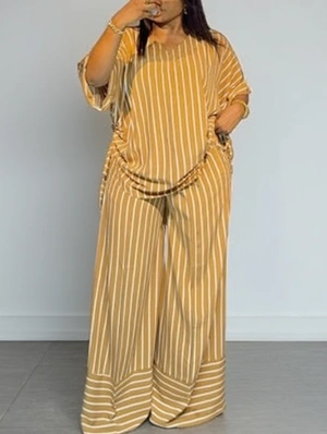 Print Striped Natural Waist Pant Sets