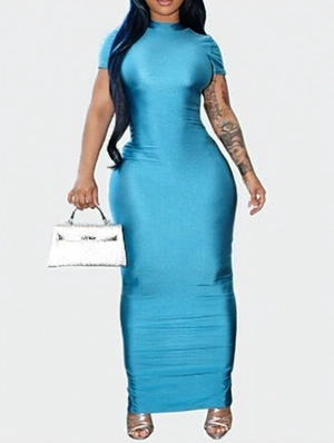 Solid Color Bodycon Split Hem Maxi Dress