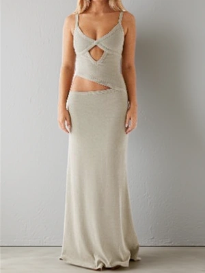Sleeveless V Neck Hollow-out Maxi Dress