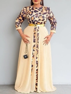 Chiffon Leopard Tiered Fitted Maxi Dress