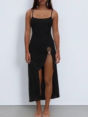 Solid Asymmetrical Hem Sleeveless Long Dress