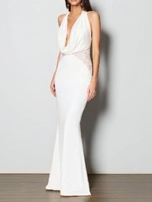Lace Panel Backless Wing Neck Maxi Dress