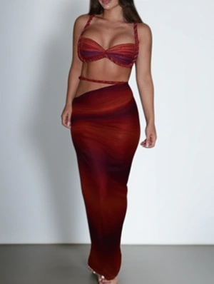 Gradient Ruched Woven Tank Skirt Sets