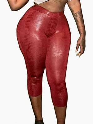 Glossy Snake Print Bodycon Capri Shorts