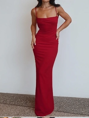 Plain Color Ruched Backless Slip Maxi Dress