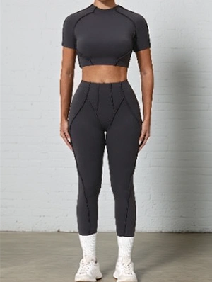 Pure Color Round Neck Bodycon Yoga Pant Sets