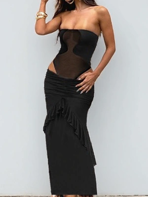 Sexy See Through Ruffles Off Shoulder 2pcs Skirt Sets