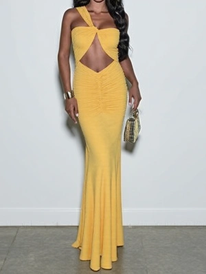 Ruched Hollow-out Sleeveless Maxi Dress