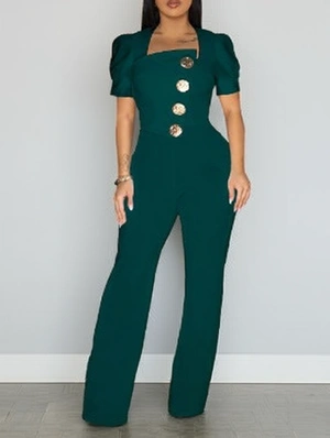 Buckle Patchwork Wide Leg Fitted Jumpsuits