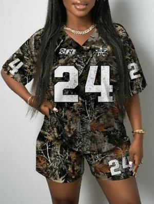 Mesh Camo Brambles Printed Loose Shorts Sets