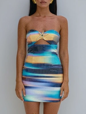Gradient Sequin Hollow-out Strapless Mini Dress