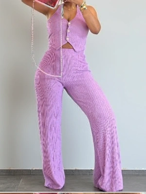 Button Up Halter Backless Wide Leg Pant Sets
