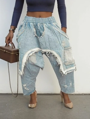 Raged Hem Frayed Denim Harem Jeans